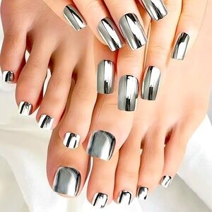 Chrome Themed Fake Press On Nails Finger & Toe Set NWT